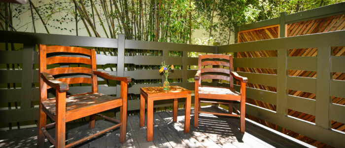 Room 2 Patio with Chairs and Table, Bamboo Landscaping